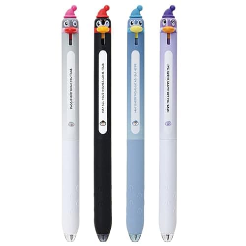MOZXIRZ 4 Pcs Cute Gel Pens Cartoon Penguin Retractable Pens 0.5mm Black Ink Writing Pen Kawaii Animal Chick Pen for Women Men Office School Supplies (4Pcs Penguin)
