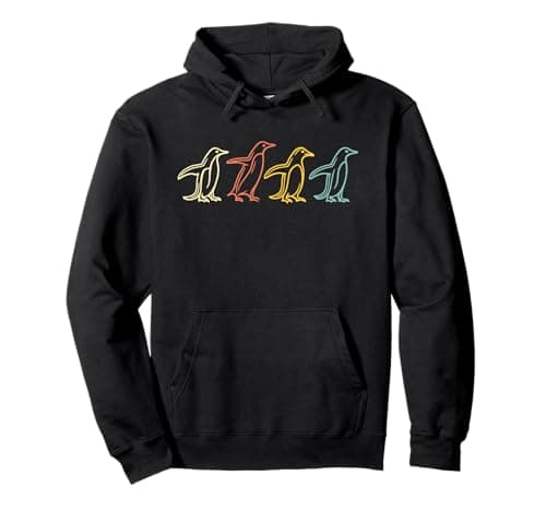 Retro Penguin Line Art Vintage Colorful Outline Pullover Hoodie