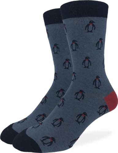 Good Luck Sock Men's Penguin Crew Socks,Grey,Large (Shoe size 7-12)
