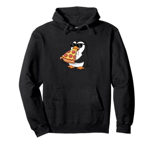 Cute Cartoon Penguin Pizza Lover Design Pullover Hoodie