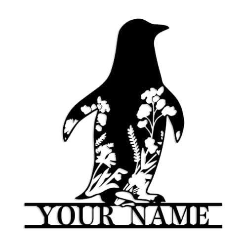 Custom Penguin Monogram Metal Sign Art, Custom Penguin Metal Wall Art, Penguin Name Sign, Penguin Sign Wall Decor,Personalized Penguin Metal Wall Art,Penguin Lover Gifts (Style A)
