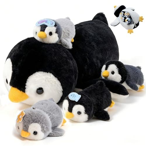 Penguin Stuffed Animal,5-in-1 Large Mommy with 4 Babies Penguin Plush Set