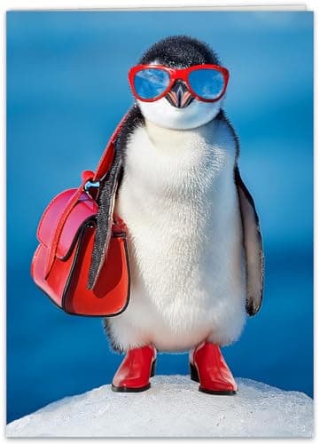 Funny Birthday Card for Women, Friends! Cute Penguin in Cool Sunglasses