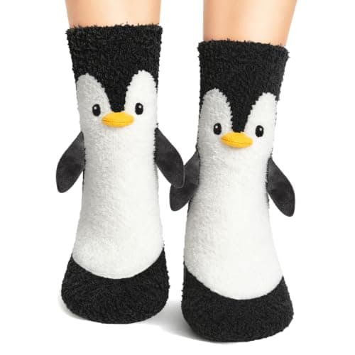 Funny 3D Penguin Fuzzy Cozy Slipper Socks Fun Gifts for Women Teen Girls