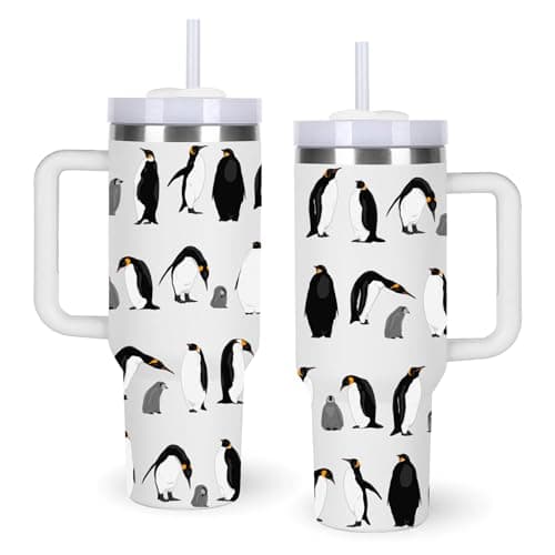 momocici 40oz Penguin Tumbler with Handle Gifts for Women.Penguin Lover Cups Tumbler Gifts for Women.40 oz Birthday Christmas Penguin Cup Tumblers for penguin lover.