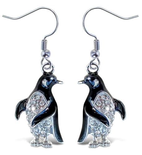 Aqua 79 Cute Penguin Charm Earrings with Fish Hook and Sparkling Rhinestone Crystals, Ocean Life Animal Penguin Gift Earrings