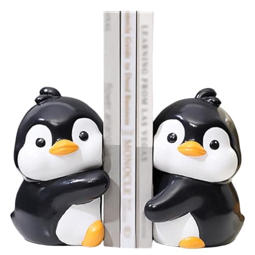 Cute Hug Penguins Decorative Bookends, Unique Animal Book Ends to Hold Books Creative Resin Book Holder Stopper for Home Office Desk Bookshelf Decoration