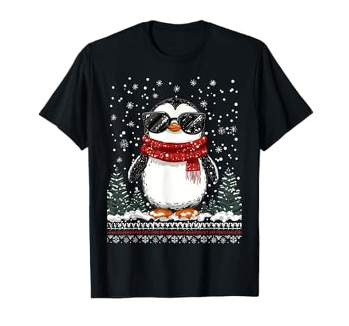 Funny Christmas Penguin with Sunglasses Ugly Christmas T-Shirt