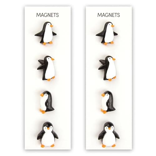 Three by Three Seattle Penguin Hand-Painted Cute Fridge Magnets, 8-Pack
