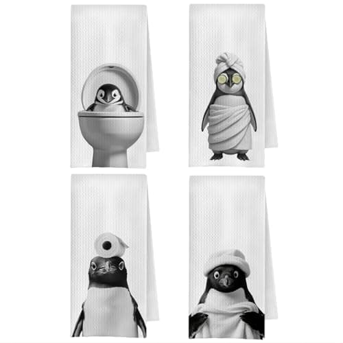 ChenCraty Funny Penguin Bathroom Hand Towels, Penguin Gifts for Women Men, Polar Animal Cute Penguins Decorative Hand Towels for Bathroom Washroom Toilet Restroom, 16x24 Inches Set of 4