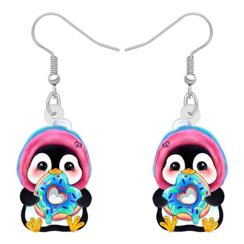 BONSNY Acrylic Dangling Novelty Cute Valentine's Day Antarctic Animals Pink Penguin Earrings Hypoallergenic Designer Jewelry Gifts For Women (Rose)