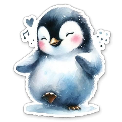 Happy Penguin Sticker - Cute Baby Penguin Dancing Vinyl Decal - 3 in