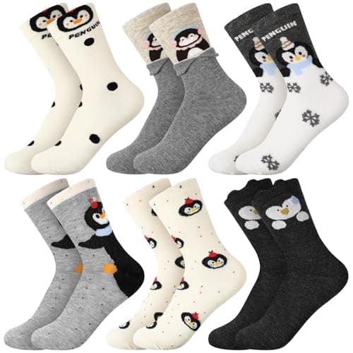 Mepase 6 Pairs Cute Penguin Socks for Women Novelty Animal Socks Soft