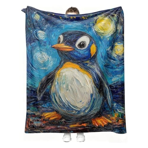 Penguin Starry Night Throw Blanket Vintage Abstract Warm Flannel 40"X50"