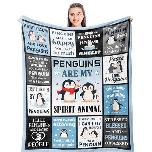 Punofell Unique Penguin Gifts for Women/Men, Cute Penguin Gift for Kids, Best Penguin Stuff/Accessories for Penguin Lovers, Penguins Themed Blanket 50" x 60"