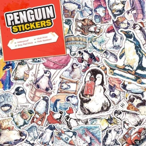 100 PCS Penguin Stickers Pack – Waterproof Vinyl Decals for Water Bottles, Laptops, Phones, Notebook, Cars – Cool Vibrant Graphics for Penguin Enthusiast