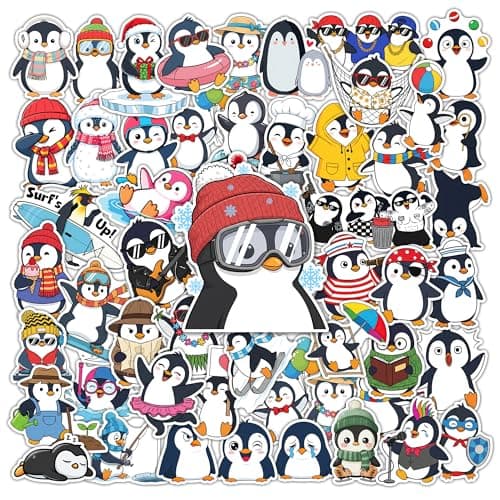HIZILY 50 Pcs Penguin Stickers Cute Penguins Vinyl Decal Waterproof Animal Sticker Laptop Water Bottle Scrapbook Phone Skateboard Fridge Guitar Luggage Helmet Gifts for Teens Adults Friends