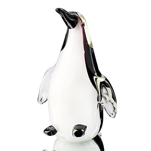 Quligeta Hophen Glass Penguin Figurine Handmade Blown Art Crystal Penguin Sculpture Animal Statue Collectable Desk Decoration Ornaments (White and Black)