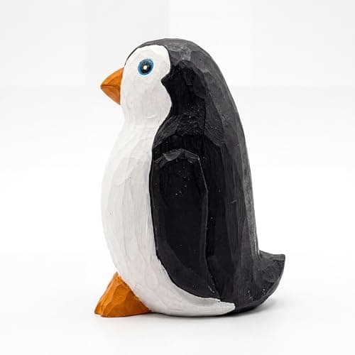 Novabright Wood Penguin Figurine, Cute Wooden Penguin Statue Home Decor