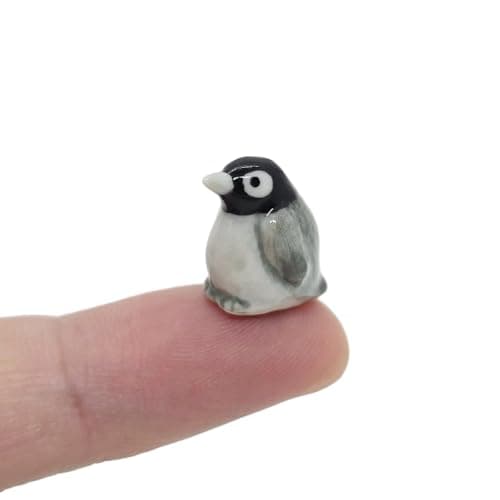 WitnyStore Tiny ½ Inch Black Gray Baby African Penguin Figurine - Miniature Hand Made Ceramic Aquatic Flightless Marine Bird Antarctic Polar Animals Porcelain Decorative Collectible Figure Décor Gifts