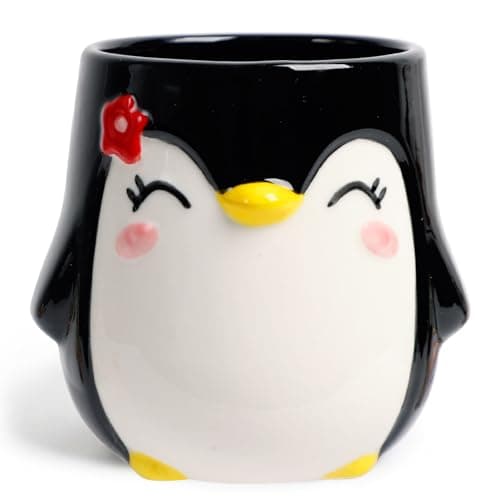 RunaFun Penguin Pen Holder, Cute Pencil Cup, Ceramic Office Decor,Multifunctional Toothbrush Holder & Makeup Brush Storage, Gift for Couples Coworkers,Female Penguin