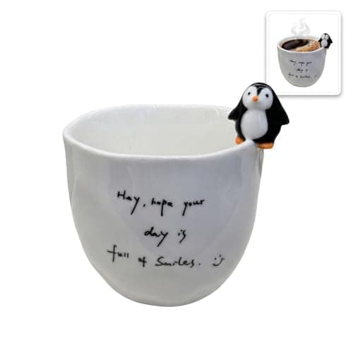 Lagriely 4.1 Inch Penguin Coffee Mug - 3D Penguin Cup, Inspirational Quote Gift - White Ceramic