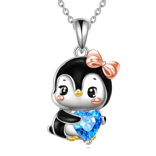 AINFQY Penguin Necklace for Women 925 Sterling Silver Cute Penguin Pendant Jewelry Heart Cubic Zirconia Gift (D-Penguin)