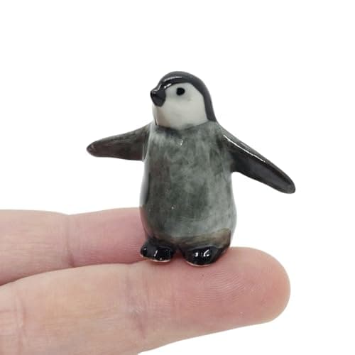 WitnyStore Tiny 1¼" Baby Emperor Penguin Spread Wings Figurine - Miniature Hand Made Ceramic Aquatic Flightless Marine Bird Antarctic Polar Animals Porcelain Decorative Collectible Figures Décor Gifts