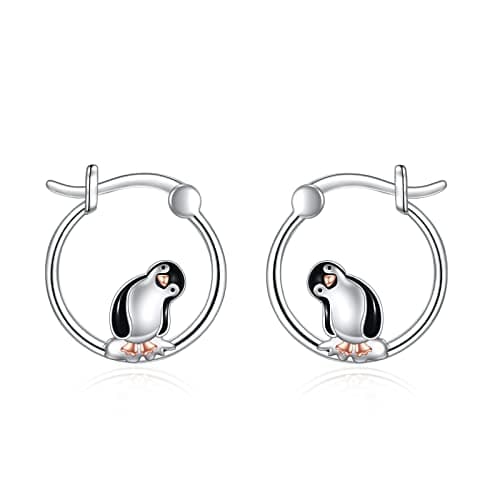 Penguin Gifts 925 Sterling Silver Penguin Hoop Huggie Dangle Drop Earrings Animal Jewelry Gifts for Women