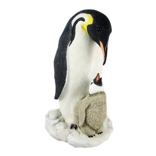 Penguin Statue, 9 Inch Mother and Chick Cold Cast Resin Sculpture