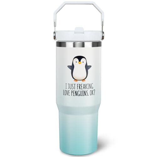 30 oz Penguin Tumbler with Handle and Flip Straw, Vacuum Insulated Water Bottle Stainless Steel, Leak Proof Travel Coffee Mug Gifts for Penguin Lover,Cute Cup for Home Office Car Outdoors Sports