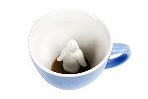 Creature Cups Penguin - Ceramic Mug - 11 oz Ice Blue Coffee Cup with Hidden 3D Penguin Inside