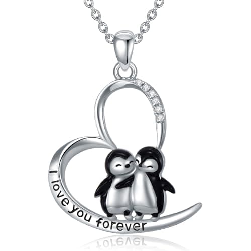 KoyeKei Penguin Necklace Gifts for Women 925 Sterling Silver Cute 2 Penguin Heart Pendant Penguin Jewelry Graduation Gifts for Girlfriend Her
