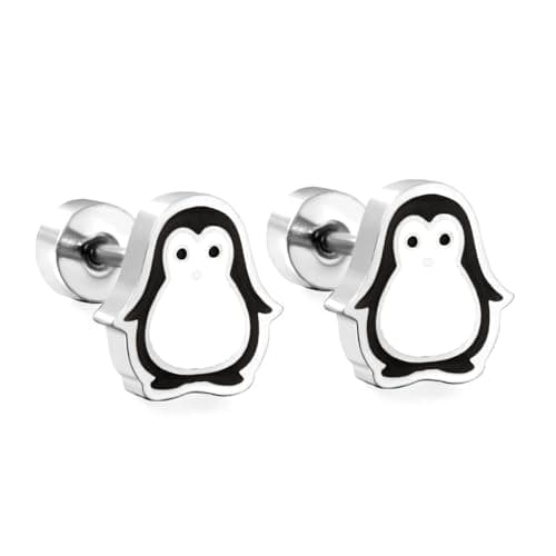 20g Tiny Penguin Stud Earrings for Women Teen Girls Stainless Steel Hypoallergenic Animal Barbell Screw Back Cartilage Tragus Post Fashion Piercing Studs Birthday Christmas Holiday Jewelry