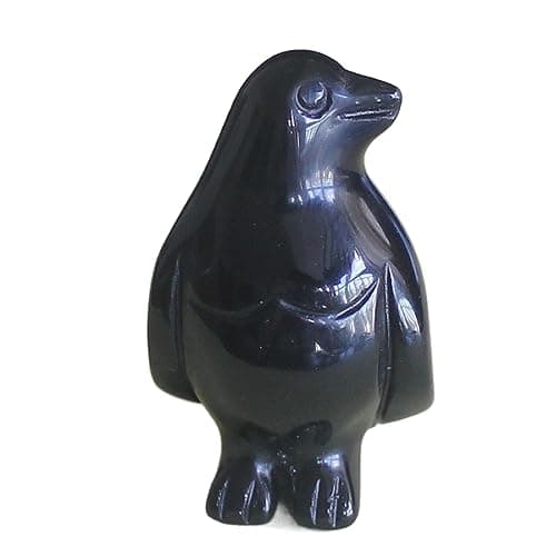 HLbshi Hand Carved Gemstone Crystal Penguin Figurine Animal Carving Statue Office Home Decor 1.5'' (Black Obsidian)