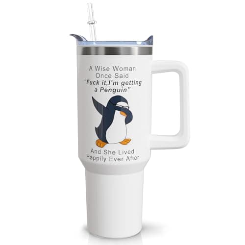 40 oz Penguin Tumbler with Handle and Straw, Vacuum Insulated Water Bottle Stainless Steel, Leak Proof Travel Coffee Mug Gifts for Penguin Lover,Cute Cup for Home Office Car Outdoors Sports