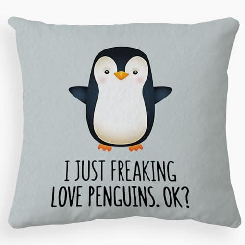 Voatok Funny Penguin Love Decorative Throw Pillow Case, 18 x 18 inch Penguin Decor Home Decor Cushion Cover, Penguin Love Gifts, Gift Son, Daughter, Sister (Gray-1)