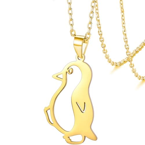 VASSAGO Penguin Necklace for Women Men Stainless Steel Waddling Penguin Pendant Necklace Cute Antarctic Animal Jewelry Gifts (Gold Waddling Penguin)