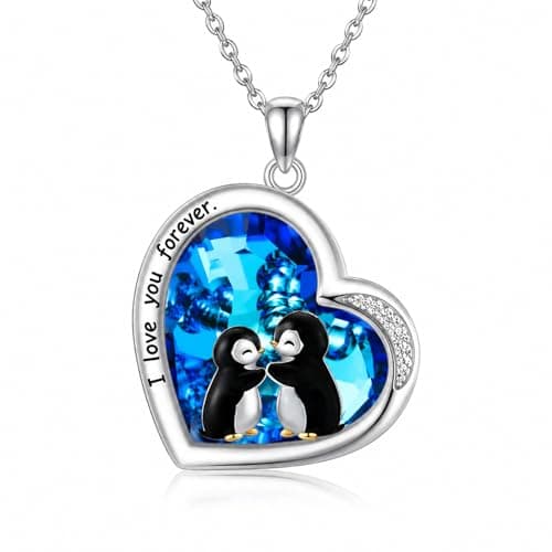 WINNICACA Penguin Necklace for Women, 925 Sterling Silver Penguin Pendant Cute Animal Crystal Necklace Jewelry Christmas Birthday Gifts for Women Her Daughter Penguins Lovers