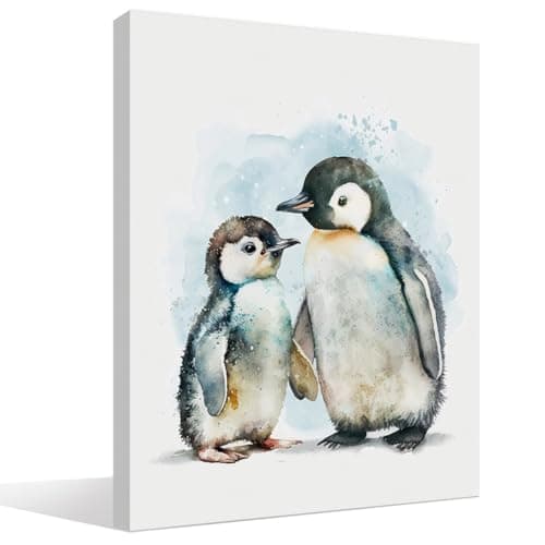 Baby Penguin Kids Boys Bathroom Wall Art Room Decor, Black and White Animal Penguin Pictures Wall Decor for Kids Baby Girls Boys Room Bathroom Bedroom Nursery,11x14 Inch Two