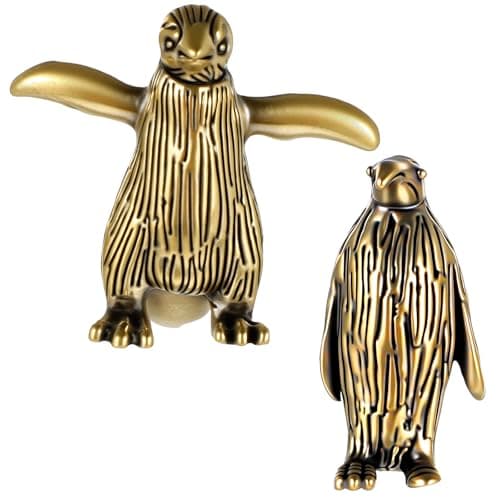 HJZHII 2Pcs Brass Penguin Figurines, Vintage Sculpture Art Piece