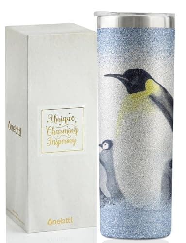Onebttl Penguin Gifts for Women on Valentine‘s Day, Christmas, Birthday, 20oz Cute Insulated Stainless Steel Tumbler with Lid and Straw - Penguins in The Snow