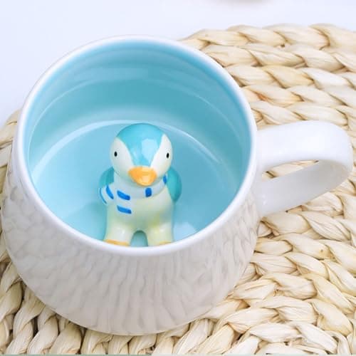 Busnos Penguin Coffee Mugs 12oz 3d Animal Inside Tea Mug Cute Handmade Ceramic Cup with Spoon and Coaster Penguin Decor Gifts Funny Unique Ceramic Mug for Women Birthday Gifts for Animal Lovers