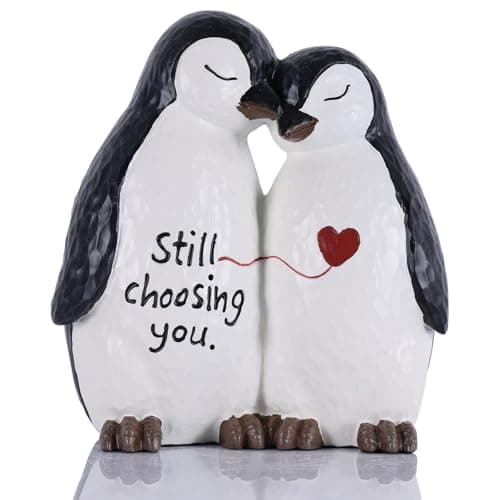 Penguin Couple Statue, Romantic Penguin Figurine Gift for Couples and Women, Decorative Penguin Sculpture for Office Desk, Dining Table Centerpiece, Shelf, Entryway, and Coffee Table Decor. (White)