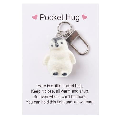 YOJO 3D Fuzzy Animal Pocket Hug Keychain (White Penguin)