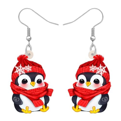 DALANE Acrylic Cute Christmas Hat Penguin Earrings Dangle Drop Anime Scarf Animals Jewelry Gifts for Women Party Favors Decor (Black)