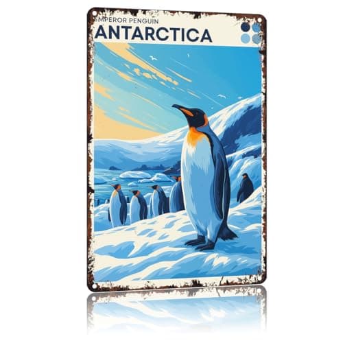 KERUNSM Vintage Antarctica Travel Metal Sign Funny Emperor Penguin Poster Aluminum 8x12inch-For Bathroom Living Room Bedroom Wall Decor