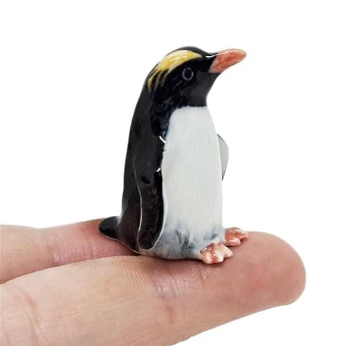 WitnyStore Tiny 1¼" Standing Rockhopper Penguin Figurine - Miniature Hand Made Ceramic Aquatic Flightless Marine Bird Antarctic Polar Animals Porcelain Decorative Collectible Figurines Décor Gifts