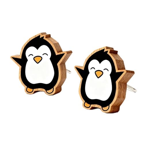 Penguin Wood Stud Earrings Vintage 3D Animal Shaped Hypoallergenic Jewelry