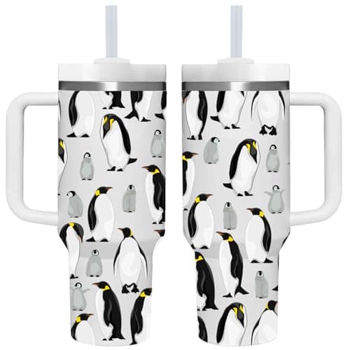 AMZUShome 40 OZ Penguin Tumbler with Handle.Penguin Lover Gifts.Unique Christmas Birthday Gifts for Penguin Lover.Personalized 40 OZ Penguin Tumbler Gifts for Women Men.
